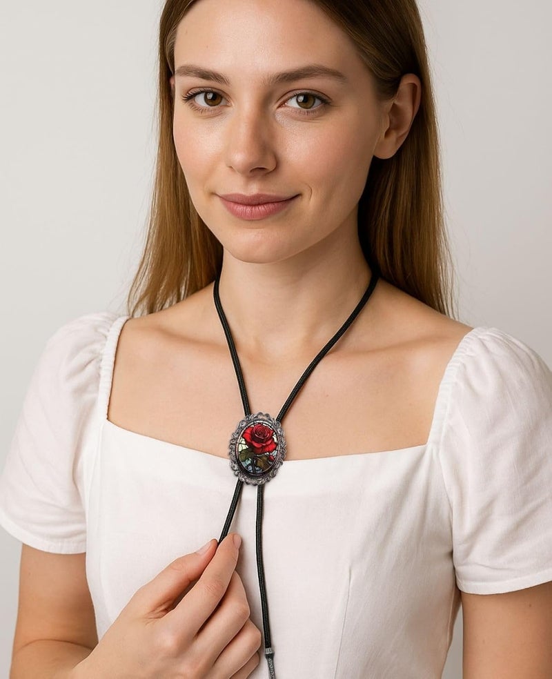 PEARLY JUN Bolo Tie for Women Men Flower Rose Western Cowboy Brown Leather Country Style String Vest Gifts - Image 5
